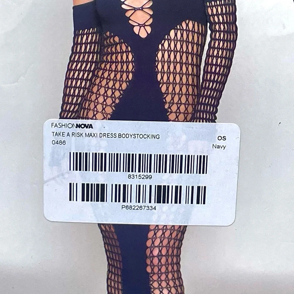 NWT Fashion Nova “Take A Risk” Maxi Dress Bodystocking Netted Dreamgirl Blue - Picture 5 of 5